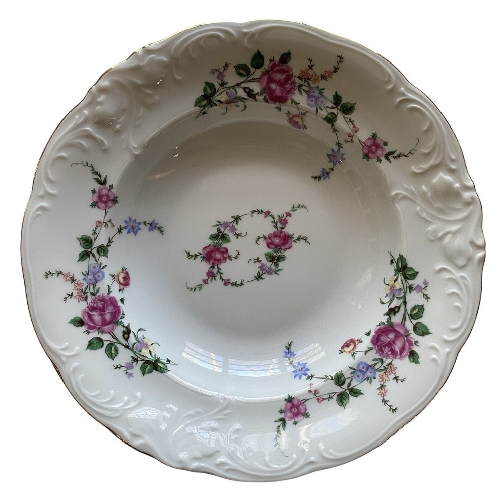 Royal Kent Poland Soup Bowls Bavarian Rose Pink‎ Floral Roses 8 1/8" Set of 6